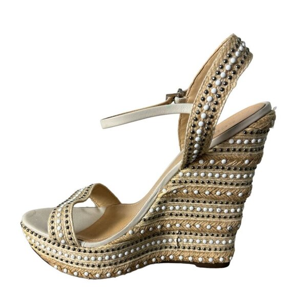 SCHUTZ Carminda Beige Espadrille Embellished Wedge Sandals Shoes Womens Size 10B - Picture 10 of 14